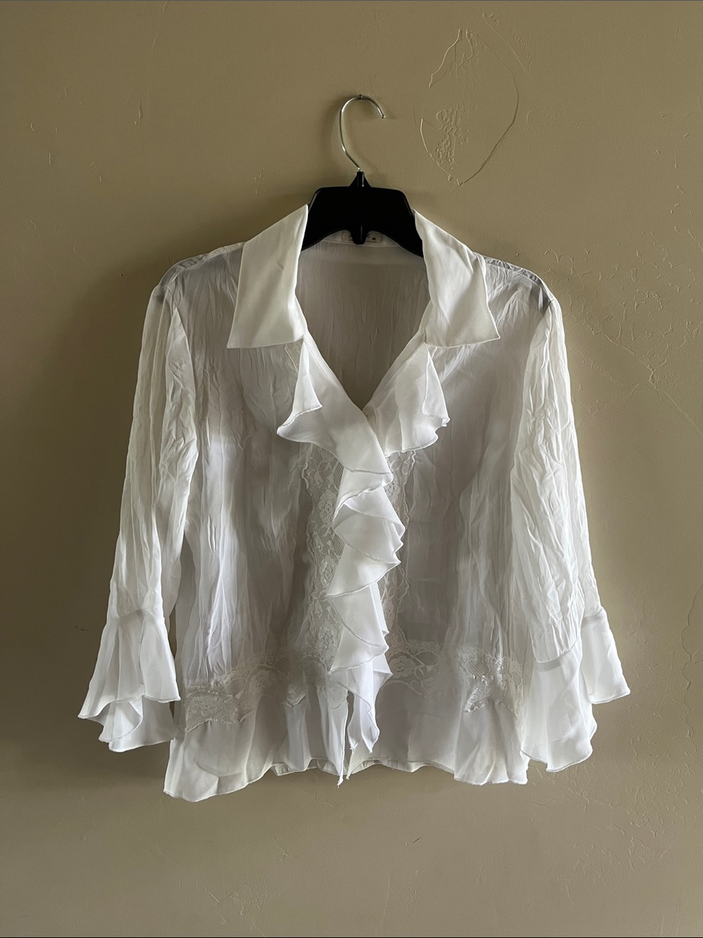 Jaipur White Sheer Ruffle Front Blouse - Women Tops
